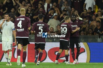 2024-08-12 - Boulaye Dia of US Salernitana 1919 celebrates after scoring goal during the Soccer Italian Cup Freccia Rossa between US Salernitana 1919 vs Spezia Calcio at Arechi Stadium - US SALERNITANA VS SPEZIA CALCIO - ITALIAN CUP - SOCCER