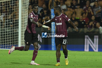 2024-08-12 - Boulaye Dia of US Salernitana 1919 celebrates after scoring goal during the Soccer Italian Cup Freccia Rossa between US Salernitana 1919 vs Spezia Calcio at Arechi Stadium - US SALERNITANA VS SPEZIA CALCIO - ITALIAN CUP - SOCCER