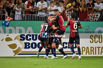 2024-08-12 - Roberto Piccoli of Cagliari Calcio, Esultanza, Joy After scoring goal, - CAGLIARI CALCIO VS CARRARESE CALCIO - ITALIAN CUP - SOCCER