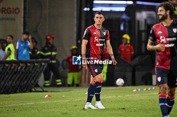 2024-08-12 - Roberto Piccoli of Cagliari Calcio, Esultanza, Joy After scoring goal, - CAGLIARI CALCIO VS CARRARESE CALCIO - ITALIAN CUP - SOCCER