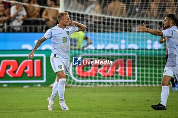 2024-08-12 - Giuseppe Panico of Carrarese Calcio 1908, Esultanza, Joy After scoring goal, - CAGLIARI CALCIO VS CARRARESE CALCIO - ITALIAN CUP - SOCCER