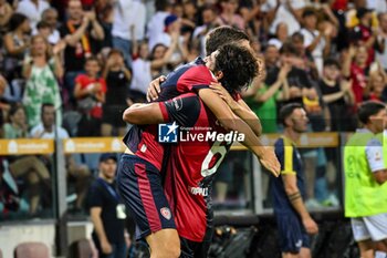 2024-08-12 - Matteo Prati of Cagliari Calcio, Sebastiano Luperto of Cagliari Calcio, Esultanza, Joy After scoring goal, - CAGLIARI CALCIO VS CARRARESE CALCIO - ITALIAN CUP - SOCCER