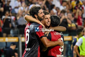 2024-08-12 - Matteo Prati of Cagliari Calcio, Sebastiano Luperto of Cagliari Calcio, Esultanza, Joy After scoring goal, Gianluca Lapadula of Cagliari Calcio - CAGLIARI CALCIO VS CARRARESE CALCIO - ITALIAN CUP - SOCCER