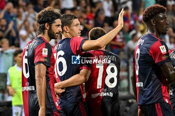 2024-08-12 - Matteo Prati of Cagliari Calcio,Esultanza, Joy After scoring goal, - CAGLIARI CALCIO VS CARRARESE CALCIO - ITALIAN CUP - SOCCER