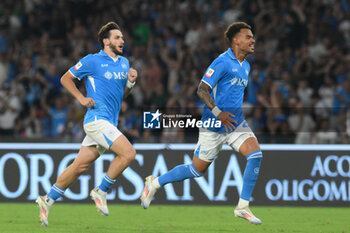 2024-08-10 - Khvicha Kvaratskhelia of SSC Napoli and Cyril Ngonge of SSC Napoli they celebrate at the end of the race during the Soccer Italian Cup Freccia Rossa between SSC Napoli vs Modena FC at Diego Armando Maradona Stadium - SSC NAPOLI VS MODENA FC - ITALIAN CUP - SOCCER