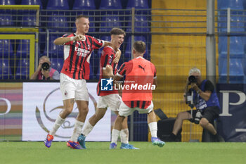 2024-08-10 - Francesco Camarda (Milan Futuro) and Mattia Liberali (Milan Futuro) celebrates after scoring a goal during the Serie C Now Cup match between Lecco and Milan Futuro at Stadio Mario Rigamonti-Mario Ceppi on August 10, 2024 in Lecco, Italy.
(Photo by Matteo Bonacina/LiveMedia) - LECCO VS MILAN FUTURO - ITALIAN CUP - SOCCER