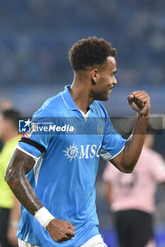 2024-09-26 - Cyril Ngonge of SSC Napoli rejoices after scoring a goal of 1-0 during the Soccer Italian Cup Freccia Rossa between SSC Napoli vs Palermo FC at Diego Armando Maradona Stadium - NAPOLI VS PALERMO - ITALIAN CUP - SOCCER