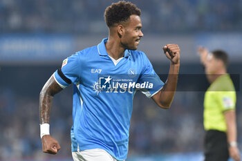 2024-09-26 - Cyril Ngonge of SSC Napoli rejoices after scoring a goal of 1-0 during the Soccer Italian Cup Freccia Rossa between SSC Napoli vs Palermo FC at Diego Armando Maradona Stadium - NAPOLI VS PALERMO - ITALIAN CUP - SOCCER