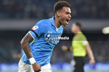 2024-09-26 - Cyril Ngonge of SSC Napoli rejoices after scoring a goal of 2-0 during the Soccer Italian Cup Freccia Rossa between SSC Napoli vs Palermo FC at Diego Armando Maradona Stadium - NAPOLI VS PALERMO - ITALIAN CUP - SOCCER