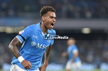 2024-09-26 - Cyril Ngonge of SSC Napoli rejoices after scoring a goal of 2-0 during the Soccer Italian Cup Freccia Rossa between SSC Napoli vs Palermo FC at Diego Armando Maradona Stadium - NAPOLI VS PALERMO - ITALIAN CUP - SOCCER