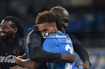 2024-09-26 - Cyril Ngonge of SSC Napoli rejoices after scoring a goal of 2-0 with his teammate during the Soccer Italian Cup Freccia Rossa between SSC Napoli vs Palermo FC at Diego Armando Maradona Stadium - NAPOLI VS PALERMO - ITALIAN CUP - SOCCER