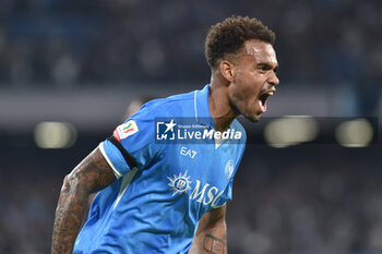 2024-09-26 - Cyril Ngonge of SSC Napoli rejoices after scoring a goal of 2-0 during the Soccer Italian Cup Freccia Rossa between SSC Napoli vs Palermo FC at Diego Armando Maradona Stadium - NAPOLI VS PALERMO - ITALIAN CUP - SOCCER