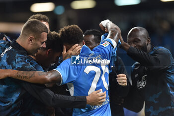 2024-09-26 - Cyril Ngonge of SSC Napoli rejoices after scoring a goal of 2-0 with his teammate during the Soccer Italian Cup Freccia Rossa between SSC Napoli vs Palermo FC at Diego Armando Maradona Stadium - NAPOLI VS PALERMO - ITALIAN CUP - SOCCER