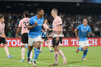 2024-09-26 - Juan Jesus of SSC Napoli rejoices after scoring a goal of 3-0 during the Soccer Italian Cup Freccia Rossa between SSC Napoli vs Palermo FC at Diego Armando Maradona Stadium - NAPOLI VS PALERMO - ITALIAN CUP - SOCCER