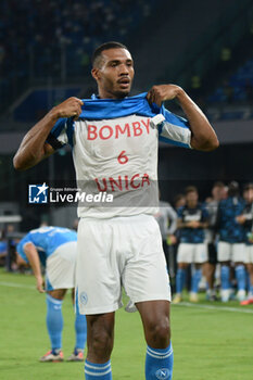 2024-09-26 - Juan Jesus of SSC Napoli rejoices with a special shirt after scoring a goal of 3-0 during the Soccer Italian Cup Freccia Rossa between SSC Napoli vs Palermo FC at Diego Armando Maradona Stadium - NAPOLI VS PALERMO - ITALIAN CUP - SOCCER