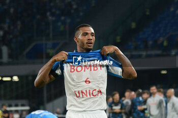 2024-09-26 - Juan Jesus of SSC Napoli rejoices with a special shirt after scoring a goal of 3-0 during the Soccer Italian Cup Freccia Rossa between SSC Napoli vs Palermo FC at Diego Armando Maradona Stadium - NAPOLI VS PALERMO - ITALIAN CUP - SOCCER