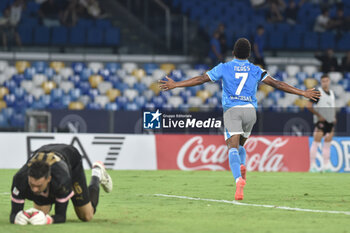 2024-09-26 - David Neres of SSC Napoli rejoices after scoring a goal of 4-0 during the Soccer Italian Cup Freccia Rossa between SSC Napoli vs Palermo FC at Diego Armando Maradona Stadium - NAPOLI VS PALERMO - ITALIAN CUP - SOCCER