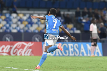 2024-09-26 - David Neres of SSC Napoli rejoices after scoring a goal of 4-0 during the Soccer Italian Cup Freccia Rossa between SSC Napoli vs Palermo FC at Diego Armando Maradona Stadium - NAPOLI VS PALERMO - ITALIAN CUP - SOCCER