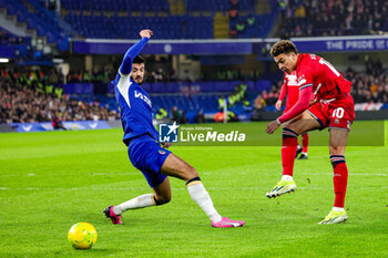2024-01-23 - Morgan Rogers (10) of Middlesbrough and Armando Broja (19) of Chelsea during the English League Cup, EFL Cup, semi final second leg football match between Chelsea and Middlesbrough on 23 January 2024 at Stamford Bridge in London, England - FOOTBALL - ENGLISH LEAGUE CUP - CHELSEA V MIDDLESBROUGH - ENGLISH LEAGUE CUP - SOCCER