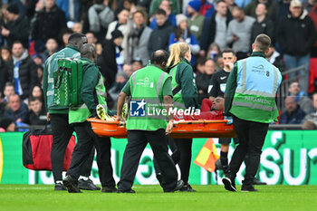 2024-02-25 - Ryan Gravenberch (38) of Liverpool is taken off the field on a stretcher with an injury during the English League Cup, EFL Cup, Carabao Cup, Final football match between Chelsea and Liverpool on 25 February 2024 at Wembley Stadium in London, England - FOOTBALL - ENGLISH LEAGUE CUP - FINAL - CHELSEA V LIVERPOOL - ENGLISH LEAGUE CUP - SOCCER