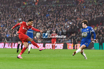 2024-02-25 - Cody Gakpo (18) of Liverpool shoots during the English League Cup, EFL Cup, Carabao Cup, Final football match between Chelsea and Liverpool on 25 February 2024 at Wembley Stadium in London, England - FOOTBALL - ENGLISH LEAGUE CUP - FINAL - CHELSEA V LIVERPOOL - ENGLISH LEAGUE CUP - SOCCER