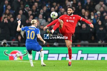 2024-02-25 - Joe Gomez (2) of Liverpool battles for possession with Mykhaylo Mudryk (10) of Chelsea during the English League Cup, EFL Cup, Carabao Cup, Final football match between Chelsea and Liverpool on 25 February 2024 at Wembley Stadium in London, England - FOOTBALL - ENGLISH LEAGUE CUP - FINAL - CHELSEA V LIVERPOOL - ENGLISH LEAGUE CUP - SOCCER