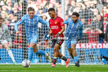 2024-04-21 - Manchester United midfielder Amad Diallo (16) under pressure from Coventry City defender Jay Dasilva (3) and Coventry City defender Luis Binks (2) during the English Cup, FA Cup, semi-final football match between Coventry City and Manchester United on 21 April 2024 at Wembley Stadium in London, England - FOOTBALL - ENGLISH CUP - COVENTRY V MANCHESTER UNITED - ENGLISH LEAGUE CUP - SOCCER