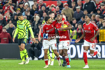 2024-01-30 - Taiwo Awoniyi of Nottingham Forest scores a goal and celebrates 1-2 during the English championship Premier League football match between Nottingham Forest and Arsenal on 30 January 2024 at the City Ground in Nottingham, England - FOOTBALL - ENGLISH CHAMP - NOTTINGHAM V ARSENAL - ENGLISH PREMIER LEAGUE - SOCCER