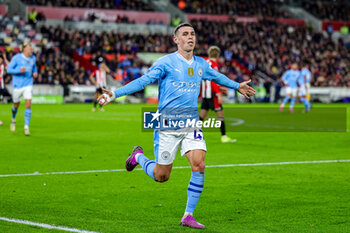 2024-02-05 - Phil Foden (47) of Manchester City scores a hatrick and celebrates 1-3 during the English championship Premier League football match between Brentford and Manchester City on 5 February 2024 at Gtech Community Stadium in Brentford, England - FOOTBALL - ENGLISH CHAMP - BRENTFORD V MANCHESTER CITY - ENGLISH PREMIER LEAGUE - SOCCER