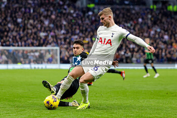 2024-02-11 - Facundo Buonanotte (40) of Brighton & Hove Albion slides in and tackles Timo Werner (16) of Tottenham Hotspur during the English championship Premier League football match between Tottenham Hotspur and Brighton and Hove Albion on 10 February 2024 at Tottenham Hotspur Stadium in London, England - FOOTBALL - ENGLISH CHAMP - TOTTENHAM V BRIGHTON - ENGLISH PREMIER LEAGUE - SOCCER