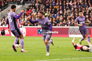 2024-02-17 - Alexis Mac Allister of Liverpool celebrates his goal 0-2 during the English championship Premier League football match between Brentford and Liverpool on 17 February 2024 at Gtech Community Stadium in Brentford, England - FOOTBALL - ENGLISH CHAMP - BRENTFORD V LIVERPOOL - ENGLISH PREMIER LEAGUE - SOCCER