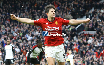 2024-02-24 - Manchester United defender Harry Maguire (5) celebrates his goal 1-1 during the English championship Premier League football match between Manchester United and Fulham on 24 February 2024 at Old Trafford in Manchester, England - FOOTBALL - ENGLISH CHAMP - MANCHESTER UNITED V FULHAM - ENGLISH PREMIER LEAGUE - SOCCER