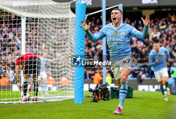2024-03-04 - Phil Foden (47) of Manchester City scores a goal and celebrates 2-1 during the English championship Premier League football match between Manchester City and Manchester United on 3 March 2024 at the Etihad Stadium in Manchester, England - FOOTBALL - ENGLISH CHAMP - MANCHESTER CITY V MANCHESTER UNITED - ENGLISH PREMIER LEAGUE - SOCCER
