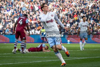 2024-03-17 - Aston Villa midfielder Nicolò Zaniolo (22) scores and celebrates 1-1 during the English championship Premier League football match between West Ham United and Aston Villa on 17 March 2024 at the London Stadium in London, England - FOOTBALL - ENGLISH CHAMP - WEST HAM V ASTON VILLA - ENGLISH PREMIER LEAGUE - SOCCER
