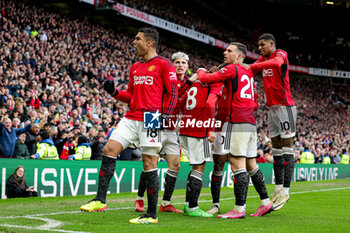 2024-04-07 - Bruno Fernandes (8) of Manchester United scores a goal and celebrates 1-1 during the English championship Premier League football match between Manchester United and Liverpool on 7 April 2024 at Old Trafford in Manchester, England - FOOTBALL - ENGLISH CHAMP - MANCHESTER UNITED V LIVERPOOL - ENGLISH PREMIER LEAGUE - SOCCER