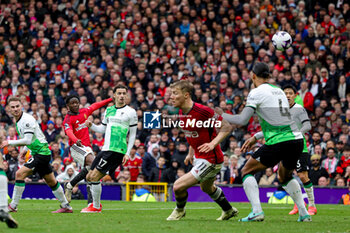 2024-04-07 - Kobbie Mainoo (37) of Manchester United scores a goal 2-1 during the English championship Premier League football match between Manchester United and Liverpool on 7 April 2024 at Old Trafford in Manchester, England - FOOTBALL - ENGLISH CHAMP - MANCHESTER UNITED V LIVERPOOL - ENGLISH PREMIER LEAGUE - SOCCER