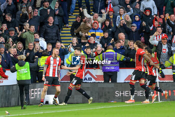 2024-04-07 - Oliver McBurnie (9) of Sheffield United scores a goal and celebrates 2-2 during the English championship Premier League football match between Sheffield United and Chelsea on 7 April 2024 at Bramall Lane in Sheffield, England - FOOTBALL - ENGLISH CHAMP - SHEFFIELD UNITED V CHELSEA - ENGLISH PREMIER LEAGUE - SOCCER
