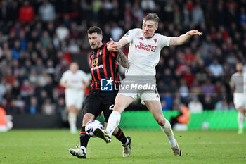 2024-04-13 - Rasmus Hojlund (11) of Manchester United and Marcos Senesi of Bournemouth during the English championship Premier League football match between Bournemouth and Manchester United on 13 April 2024 at the Vitality Stadium in Bournemouth, England - FOOTBALL - ENGLISH CHAMP - BOURNEMOUTH V MANCHESTER UNITED - ENGLISH PREMIER LEAGUE - SOCCER