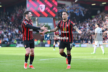 2024-04-13 - Justin Kluivert (19) of AFC Bournemouth celebrates scoring 2-1 during the English championship Premier League football match between Bournemouth and Manchester United on 13 April 2024 at the Vitality Stadium in Bournemouth, England - FOOTBALL - ENGLISH CHAMP - BOURNEMOUTH V MANCHESTER UNITED - ENGLISH PREMIER LEAGUE - SOCCER