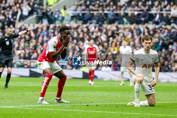 2024-04-29 - Bukayo Saka (7) of Arsenal reacts to a near miss during the English championship Premier League football match between Tottenham Hotspur and Arsenal on 28 April 2024 at Tottenham Hotspur Stadium in London, England - FOOTBALL - ENGLISH CHAMP - TOTTENHAM V ARSENAL - ENGLISH PREMIER LEAGUE - SOCCER