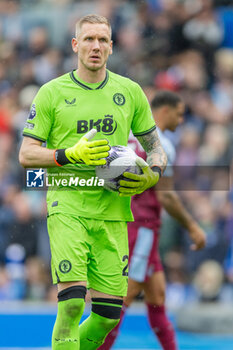 2024-05-05 - Aston Villa FC goalkeeper Robin Olsen during the English championship Premier League football match between Brighton and Hove Albion and Aston Villa on 5 May 2024 at the American Express Stadium in Brighton and Hove, England - FOOTBALL - ENGLISH CHAMP - BRIGHTON V ASTON VILLA - ENGLISH PREMIER LEAGUE - SOCCER