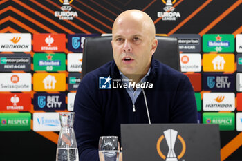 2024-02-15 - Coach Arne Slot of Feyenoord during the press conference during the UEFA Europe League, Play-off 1st leg football match between Feyenoord and AS Roma on February 15, 2024 at Stadion Feijenoord in Rotterdam, Netherlands - FOOTBALL - EUROPA LEAGUE - FEYENOORD V ROMA - UEFA EUROPA LEAGUE - SOCCER