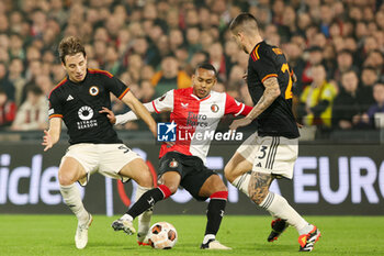 2024-02-15 - Igor Paixao of Feyenoord battles for the ball with Edoardo Bove of AS Roma, Gianluca Mancini of AS Roma during the UEFA Europe League, Play-off 1st leg football match between Feyenoord and AS Roma on February 15, 2024 at Stadion Feijenoord in Rotterdam, Netherlands - FOOTBALL - EUROPA LEAGUE - FEYENOORD V ROMA - UEFA EUROPA LEAGUE - SOCCER