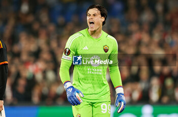 2024-02-15 - Goalkeeper Mile Svilar of AS Roma during the UEFA Europe League, Play-off 1st leg football match between Feyenoord and AS Roma on February 15, 2024 at Stadion Feijenoord in Rotterdam, Netherlands - FOOTBALL - EUROPA LEAGUE - FEYENOORD V ROMA - UEFA EUROPA LEAGUE - SOCCER