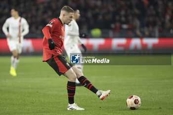 2024-02-22 - Adrien Truffert of Rennes during the UEFA Europa League, Play-off 2nd leg football match between Stade Rennais (Rennes) and AC Milan on February 22, 2024 at Roazhon Park in Rennes, France - FOOTBALL - EUROPA LEAGUE - RENNES V MILAN - UEFA EUROPA LEAGUE - SOCCER