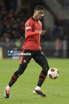 2024-02-22 - Warmed Omari of Rennes during the UEFA Europa League, Play-off 2nd leg football match between Stade Rennais (Rennes) and AC Milan on February 22, 2024 at Roazhon Park in Rennes, France - FOOTBALL - EUROPA LEAGUE - RENNES V MILAN - UEFA EUROPA LEAGUE - SOCCER
