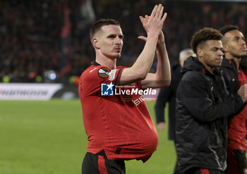 2024-02-22 - Benjamin Bourigeaud of Rennes salutes the supporters following the UEFA Europa League, Play-off 2nd leg football match between Stade Rennais (Rennes) and AC Milan on February 22, 2024 at Roazhon Park in Rennes, France - FOOTBALL - EUROPA LEAGUE - RENNES V MILAN - UEFA EUROPA LEAGUE - SOCCER