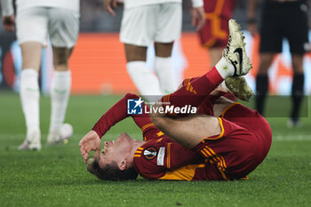 2024-02-22 - Diego Llorente of Roma reacts on the ground during the UEFA Europa League, Play-off, 2nd leg football match between AS Roma and Feyenoord on February 22, 2024 at Stadio Olimpico in Rome, Italy - FOOTBALL - EUROPA LEAGUE - ROMA V FEYENOORD - UEFA EUROPA LEAGUE - SOCCER