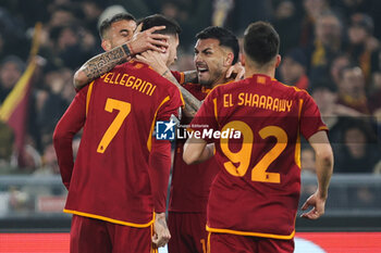 2024-02-22 - Lorenzo Pellegrini of Roma celebrates after scoring 1-1 goal during the UEFA Europa League, Play-off, 2nd leg football match between AS Roma and Feyenoord on February 22, 2024 at Stadio Olimpico in Rome, Italy - FOOTBALL - EUROPA LEAGUE - ROMA V FEYENOORD - UEFA EUROPA LEAGUE - SOCCER