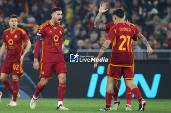 2024-02-22 - Lorenzo Pellegrini of Roma celebrates with Paulo Dybala after scoring 1-1 goal during the UEFA Europa League, Play-off, 2nd leg football match between AS Roma and Feyenoord on February 22, 2024 at Stadio Olimpico in Rome, Italy - FOOTBALL - EUROPA LEAGUE - ROMA V FEYENOORD - UEFA EUROPA LEAGUE - SOCCER